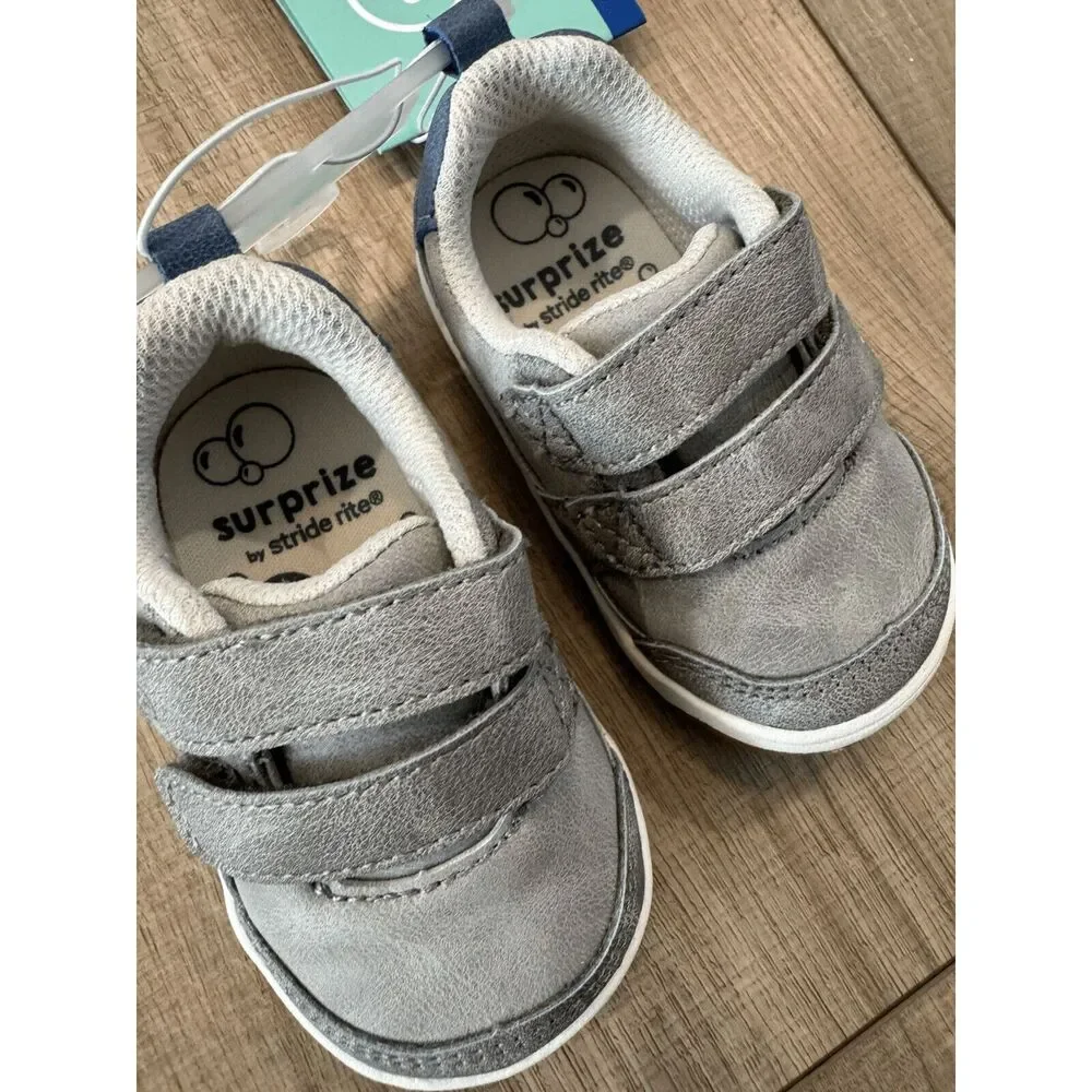 Surprize Stride Rite Chase Baby Boy‎ Size 3 Gray Hook Loop Sneakers shoes